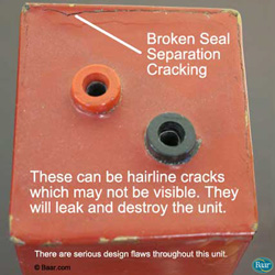 Broke nSeal Separation and Cracking on Radial Appliances. These can be hairline cracks which may not be visible. They will leak and destroy the unit. There are serious design flaws throughout this unit.